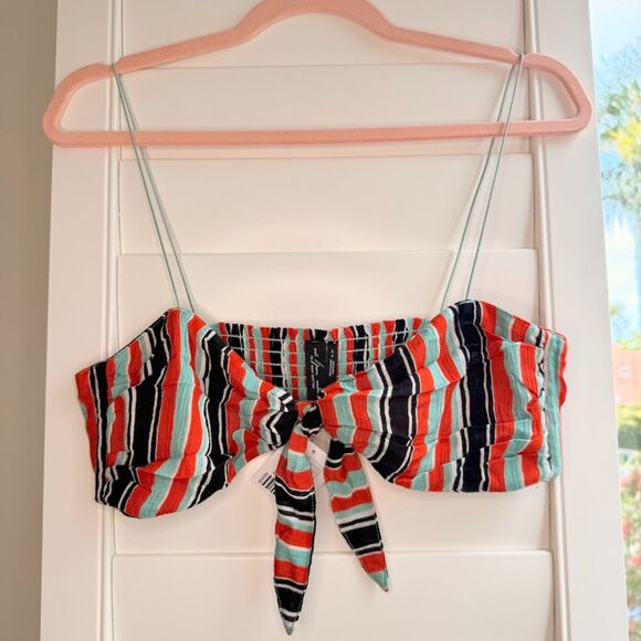 Out From Under Striped Bandeau Tie Top in Orange Turquoise Black & White S NWT - Picture 3 of 9